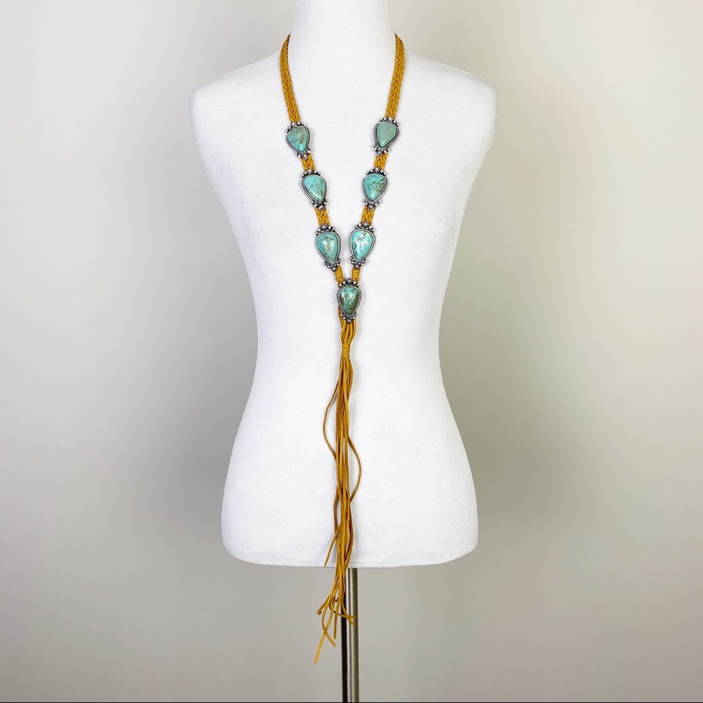 Tried & True Turquoise Suede Tassel Necklace - Picture 8 of 8